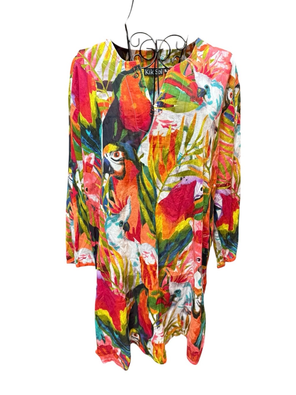 KikiSol Tropical Parrot Print Cotton Tunic - Multicolor XL